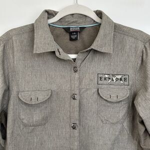 Outdoor Research Shirt Explore Performance Camping Insect Shield Women Sz L Gray